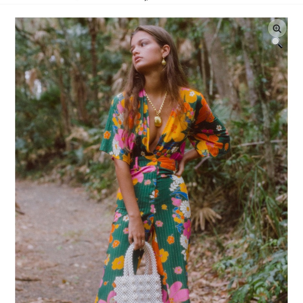 Green Floral Wrap V-Neck Wide-Leg Jumpsuit